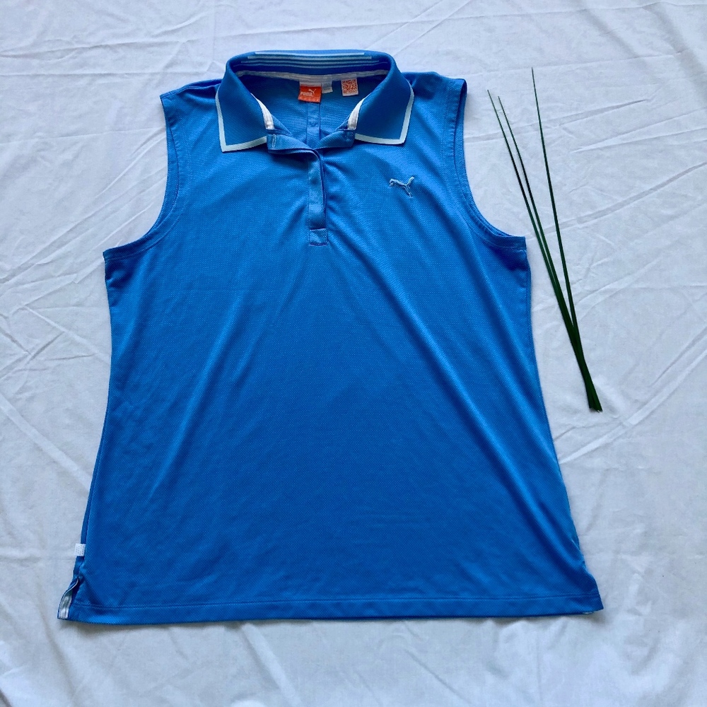 Puma Golf Sleeveless Blue Polo Shirt